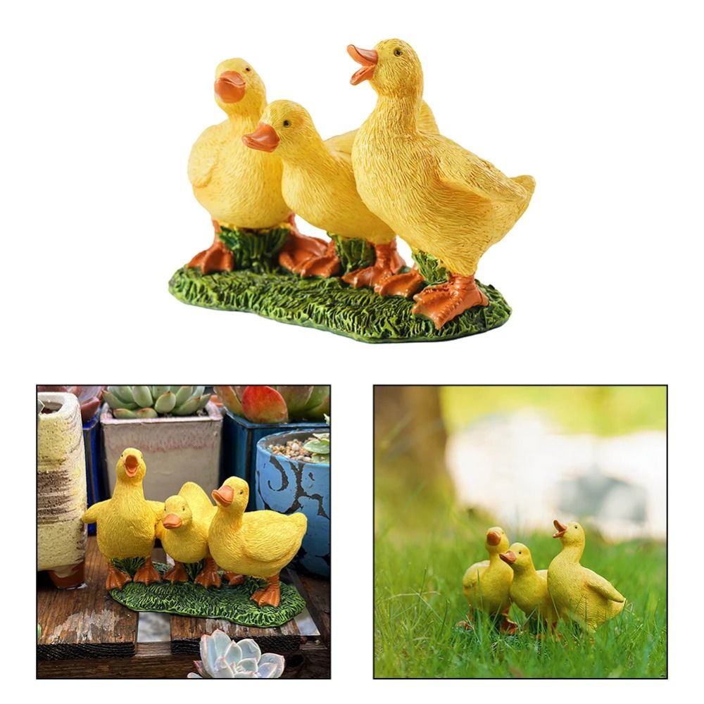 Garden Decor Resin Three Ducks Statue Decorative Cute Ducks Sculpture Cartoon Desktop Ornament