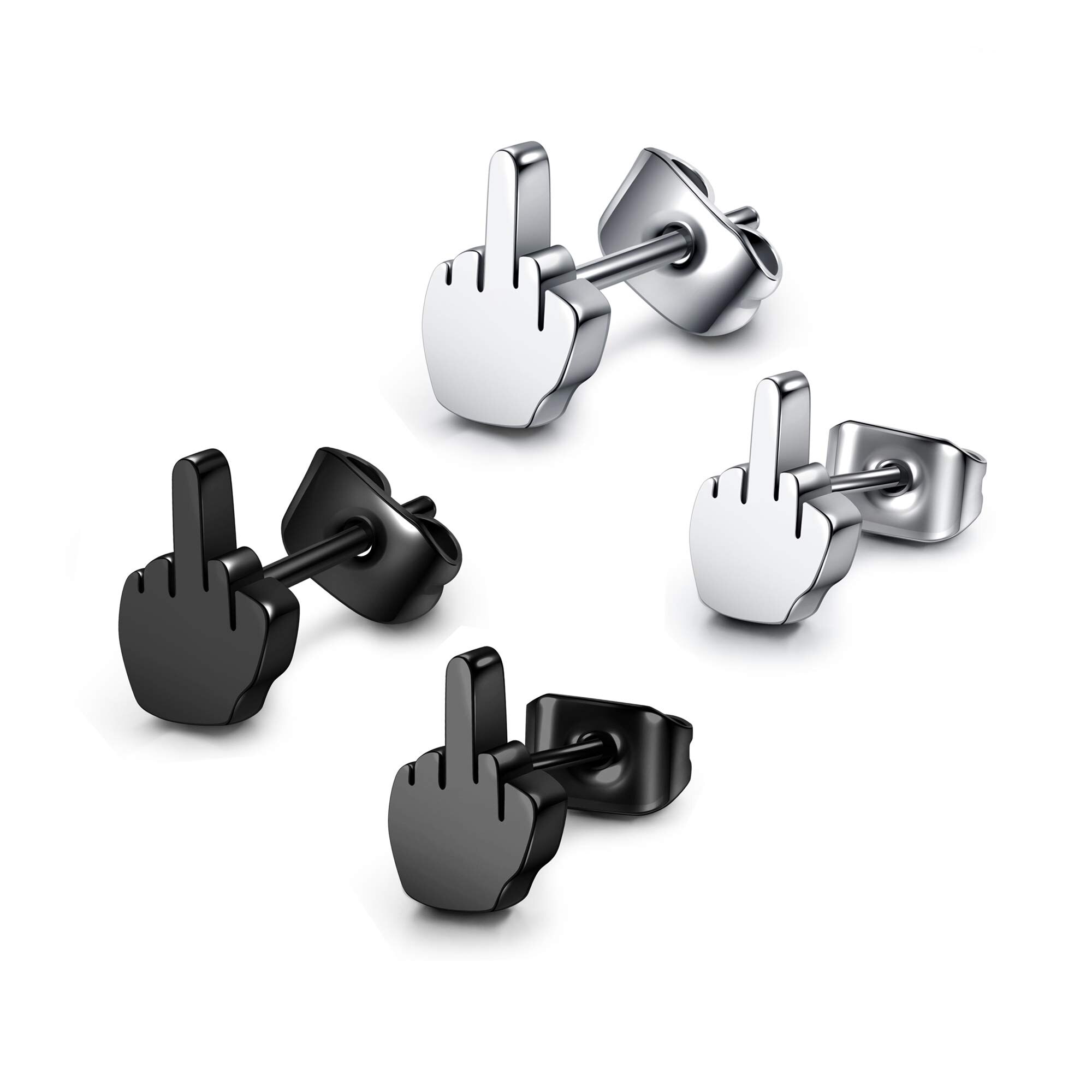 2 par punk rostfritt stål 20g silver svarta långfinger/kors/spike/runda platta öronproppar örhängen dam örhängen set
