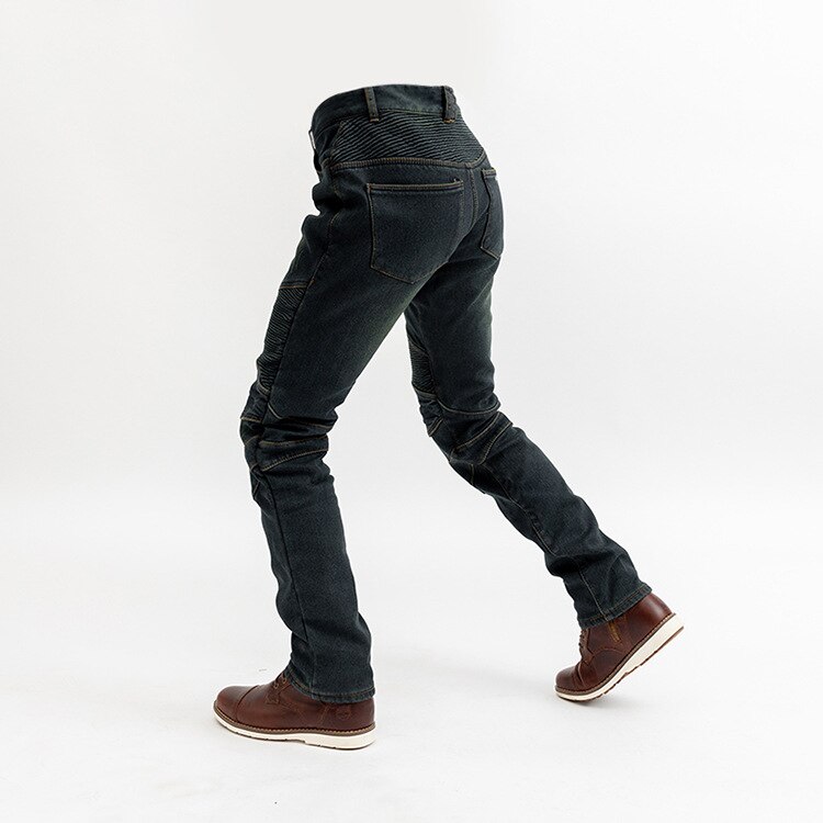 Pantalon de cyclisme en velours bleu pour moto, protection des genoux