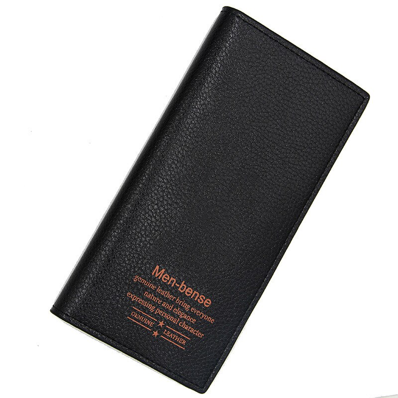 Mænds tegnebog læder ultra tynd lang pengepung telefon taske multi-kort position kreditkort indehaveren vintage mandlig kobling taske: Sort