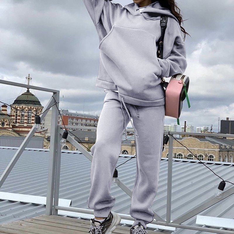 LOOZYKIT survêtements à capuche 2 pièces ensemble sweat + pantalon femmes Sport costume printemps et automne ample solide Cocor vêtements de Sport
