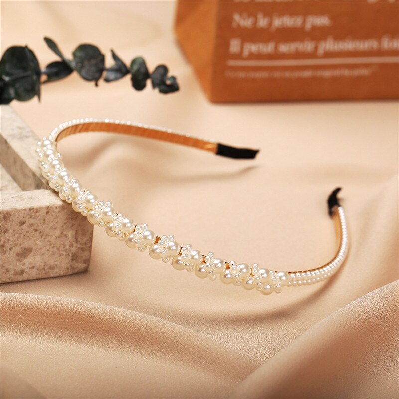 Nowe pełne perły proste kobiety Hairbands słodki pałąk uchwyt do włosów ozdoba opaska na głowę Lady eleganckie modne akcesoria do włosów: 70145
