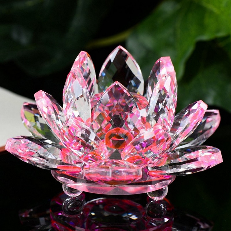 8 farve smukke krystal lotus lysestager glas blomst lys te lysestage lysestage ornament feng shui dekor samling: Lyserød
