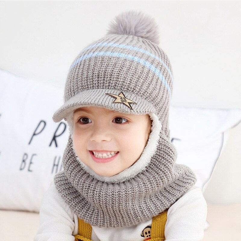 Children Winter Knit Hats Ribbed Beanie Hat Kids Cap Scarf Set Neck Warmer with Thick Fleece Lined Winter Girl Boys Ring Scarves: 06