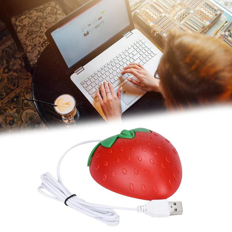 Portable Cute Mini Strawberry Wired Mouse Usb Small Optical PC Computer Mouse 3d Fruit Shape Girl Mice For Office Laptop