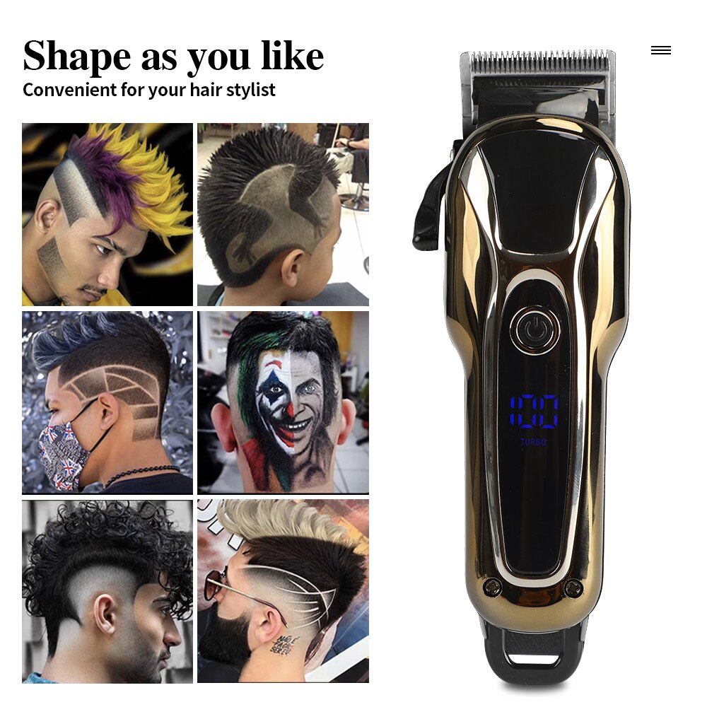 Barber Hair Clipper Rechargeable Electric T-Outliner Finish Cutting Machine Beard Trimmer Shaver Cordless USB