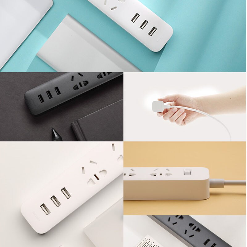 Prise multiprise électronique xiaomi smart home d'origine, charge rapide, 3 prises  + 3 , extension d'interface standard, ue, états-unis