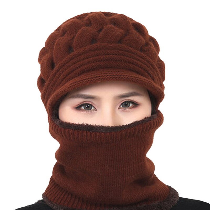 Gorro de lana de Coral para mujer, gorros de invierno, bufanda, gorro de punto de lana transpirable cálido para mujer, Gorros de protección de doble capa: 11