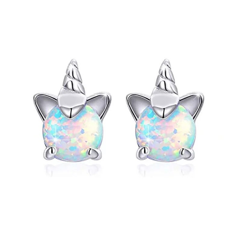 Einhorn Stud Ohrringe 925 Silber Multi-Farbe Strass Kleine Herz Katze Regenbogen Ohrring Für Frauen Hochzeit Modeschmuck: HE018