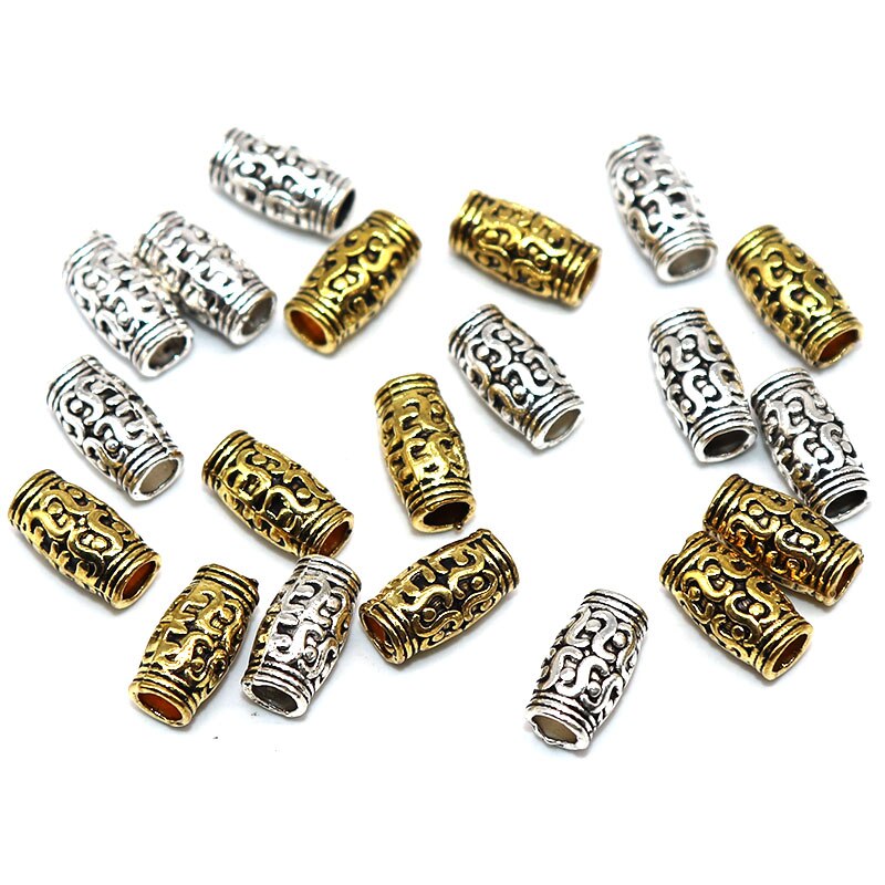 10*6mm 50pcs/lot Silver color Cylinder Beads Silver Plated Pattern Spacer Beads Charm For Jewelry Making Bracelets DIY: MIXED