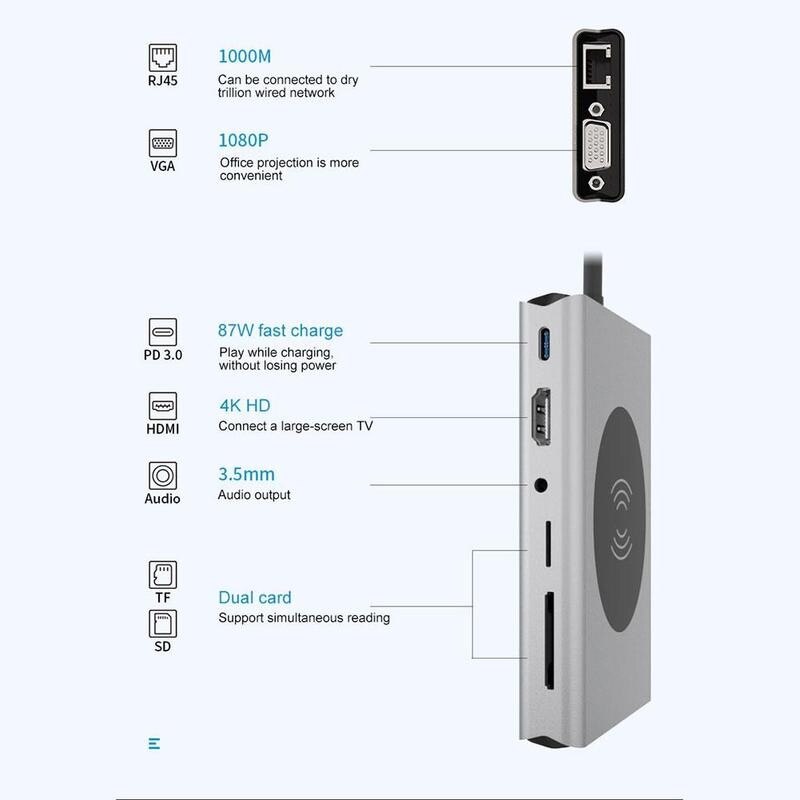 Tipo c hub usb 3.1 tipo-c hdmi docking station portátil tf pd hdmi carregador interruptor hdmi estação leitor sd sem fio docking i1a1