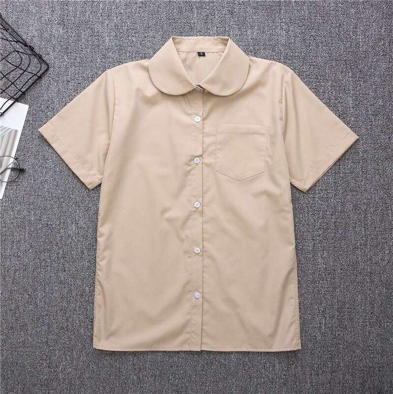 Uniforme de Escuela Japonesa para niña y niño, camisetas para la escuela, Camisa de algodón de manga corta, XS-5XL grande, albaricoque, caqui, Uniforme de Trabajo: 5 XL