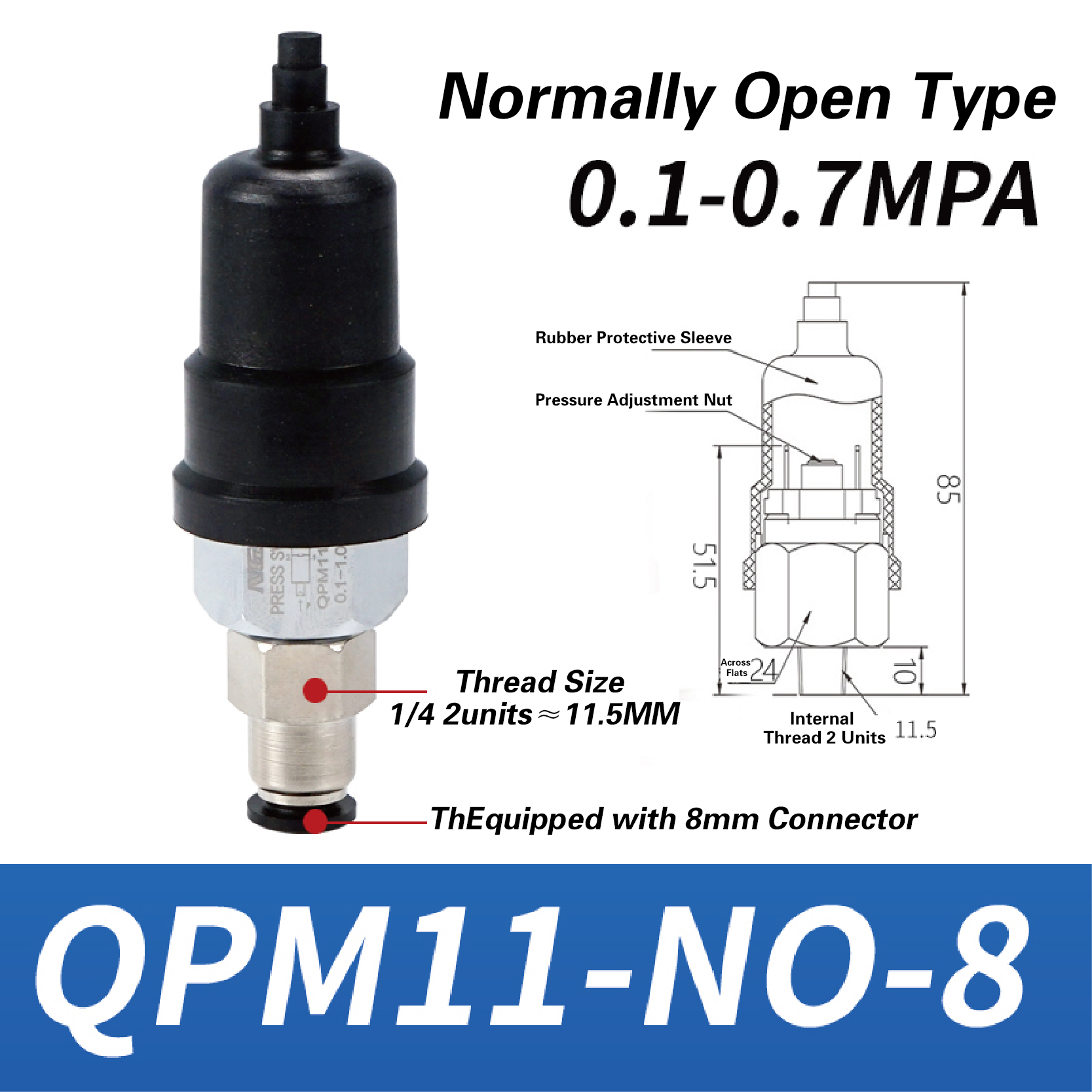 QPM11-NO QPM11-NC Adjustable Air Pressure Switch 1/4 1/8 Inch Pneumatic Diaphragm Hydraulic Pressure Control for Compressor: PURPLE