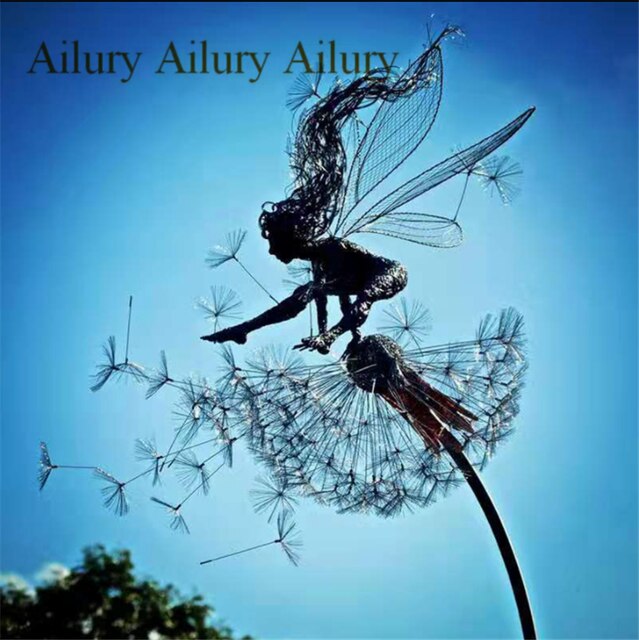 Bloem Fee Dansen Met Paardebloem Creatieve Ambachten, Robin Witte Zijde Fairy Sculptuur, Tuin Metalen Ambachten: b