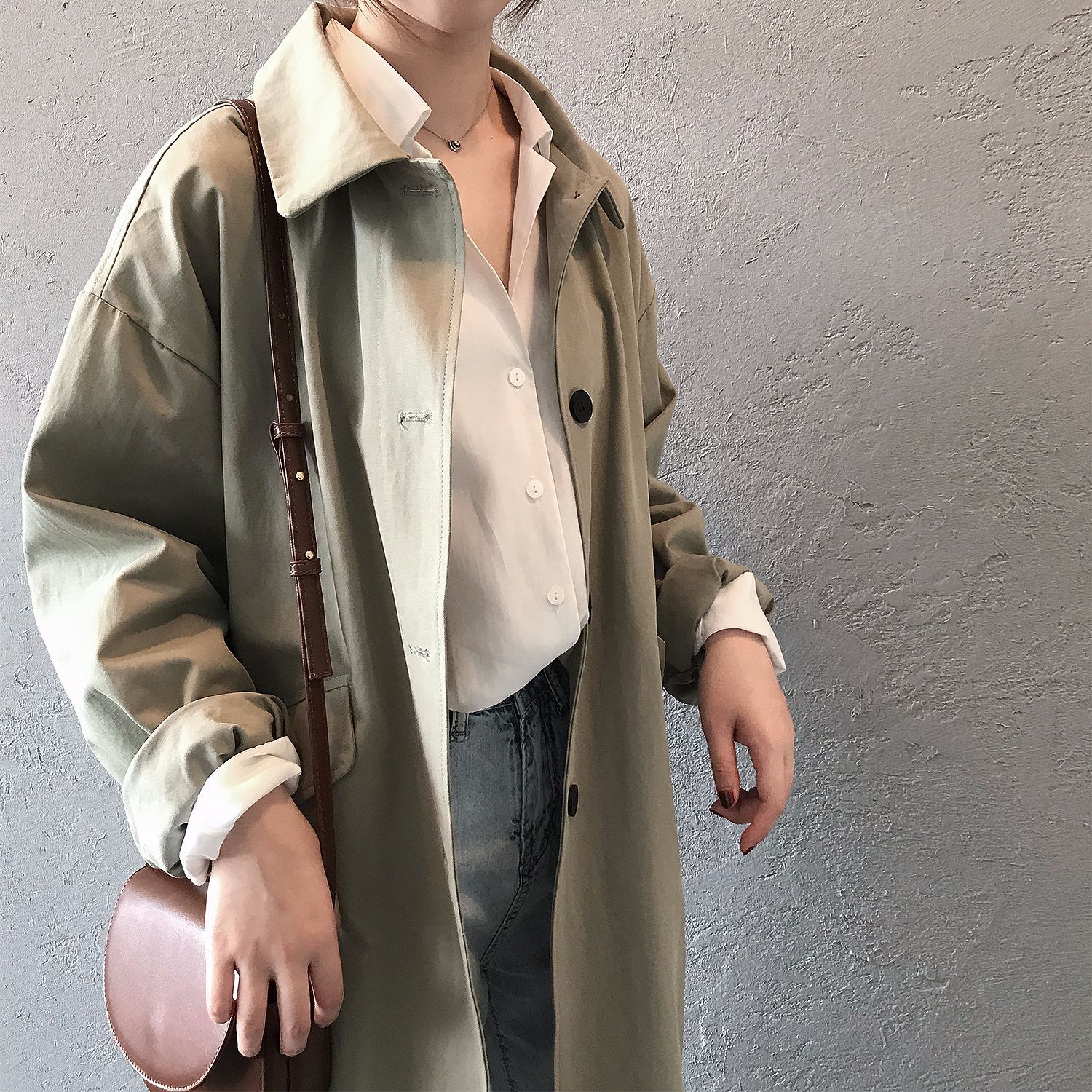 Herfst dames katoenen trenchcoat losse omslagkraag dameskleding lange jas casaco feminino abrigo mujer trench femme