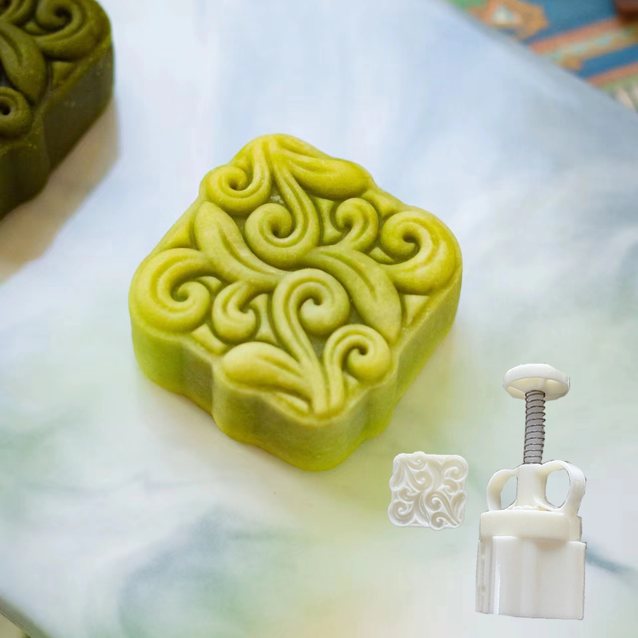 75G Vierkante Mooncake Handpers Mallen Ranken Plantkunde Vorm Chinese Stijl Koekjesstempel Diy Nuttig Mung Bean Cake Gebak