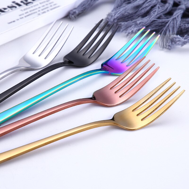 Rainbow Stainless Steel Mirror Tableware Knife Fork Spoon Flatware Dinner Set Rainbow Rose Western Style Dinnerware Cutlery