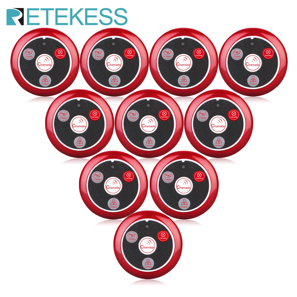 10pcs Retekess T117 Portuguese Call Button Pager Restaurant Pager Wireless Waiter Calling System Restaurant Equipments Catering