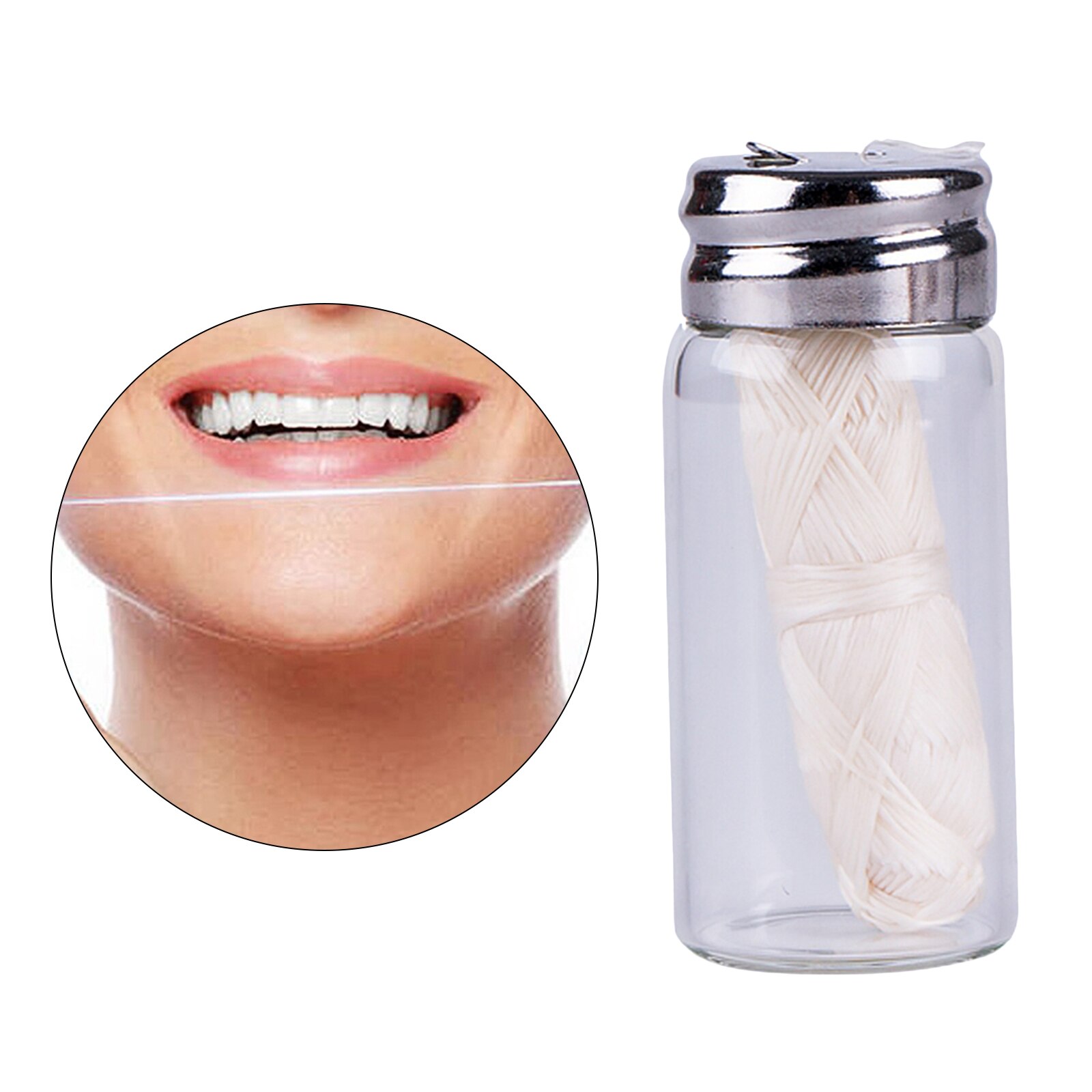 30m Eco-Friendly 100% Organic Natural Compostable Floss Refillable Glass Holder Flossers Silk Spool Waxed: Nude corn