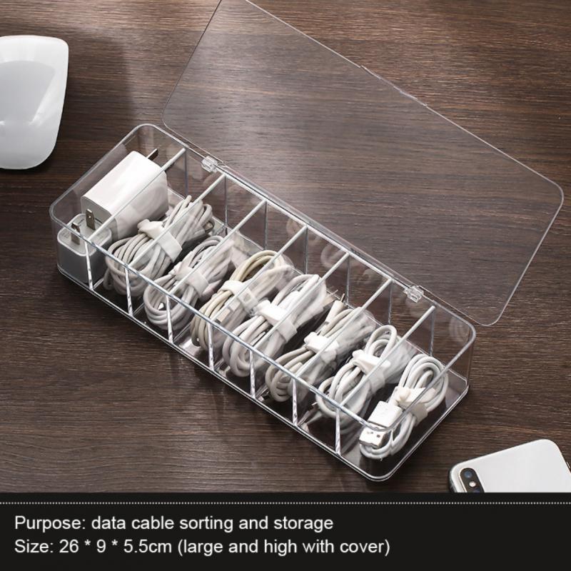 Dustproof storage box hub sorting box desktop data cable storage box mobile phone charging cable power cord buckle: PURPLE