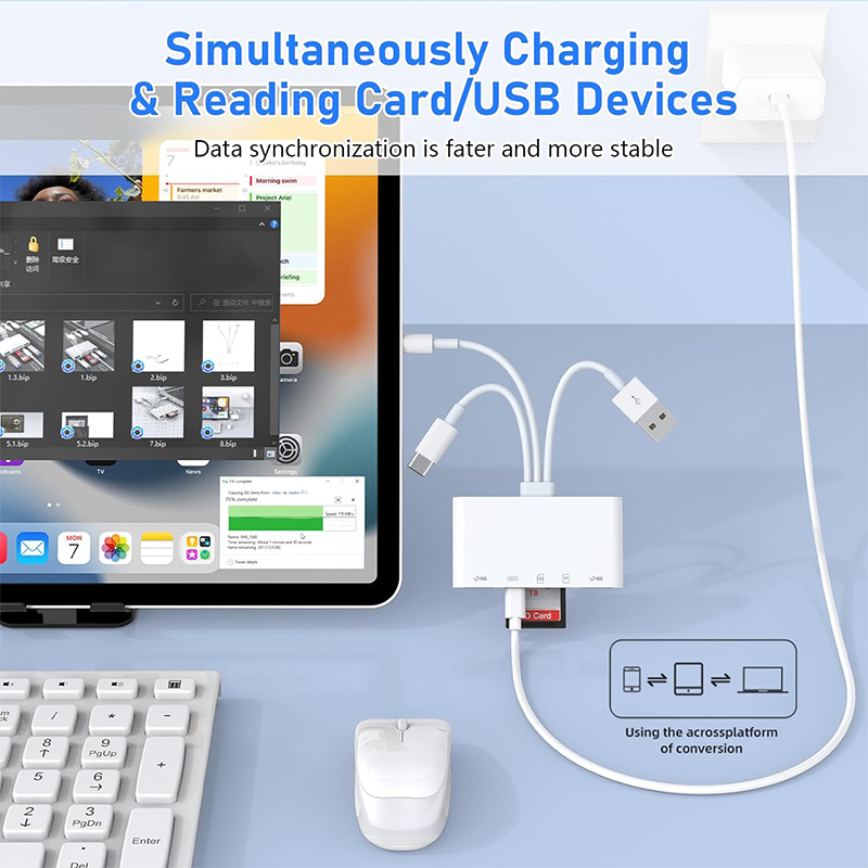8 in 1 SD-kaartlezer USB HUB voor iPhone iPad MacBook Lightning/USB/Type C naar SD TF-kaart Geheugenlezer Flash Drive OTG-adapter