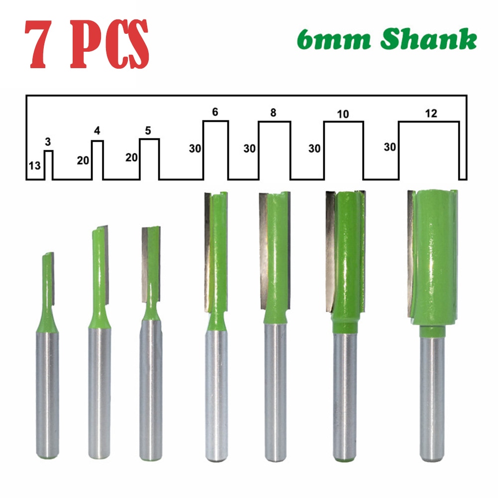 7Pcs/Set Flush Trim Bit 1/4" Shank Single/Double Flute Straight Router Bits Tungsten Blades Woodworking Home Tools