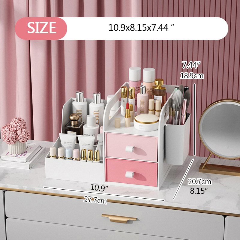 Dresser Organizer For Cosmetics Box Plastic Table Facial Makeup Dust-proof Drawer Rack Bathroom Living Room Storage Container