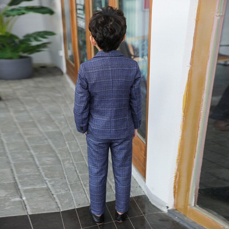 Conjunto de chaqueta informal para niños de 3 a 11 años, traje de 2 piezas a cuadros con un solo botón, ropa de y boda, H80