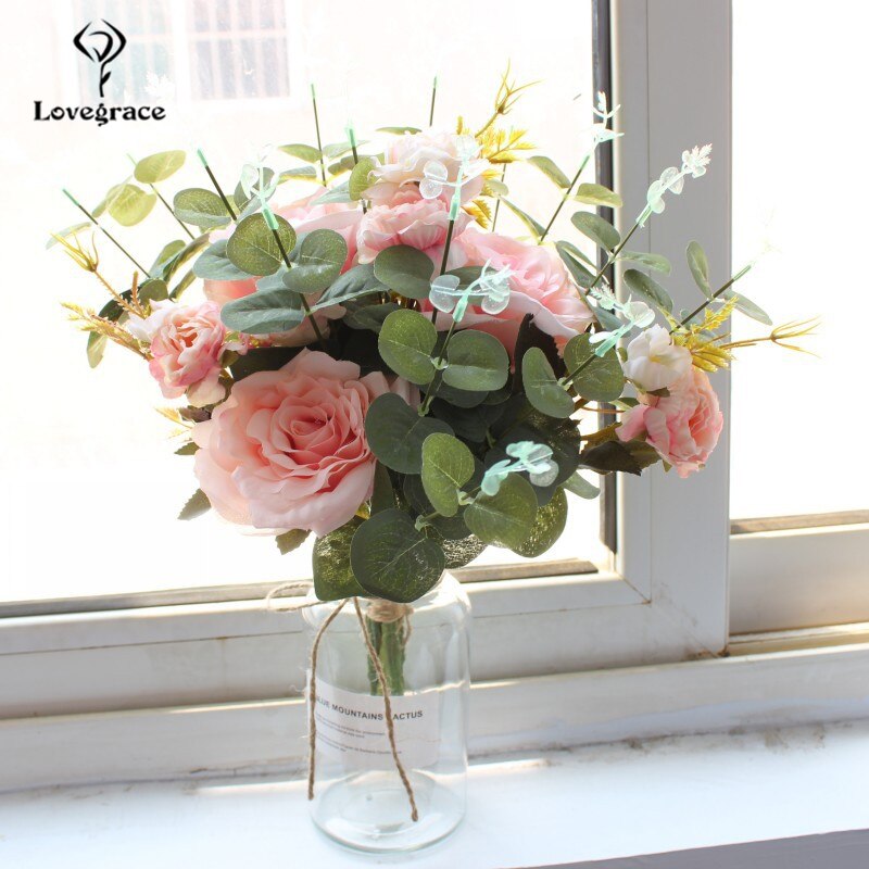 Bruidsboeket voor bruidsmeisjes bruidsbloemen bruidsboeketten zijden rozen kunstbloemen bruidsboeket rozen pioenroos wit