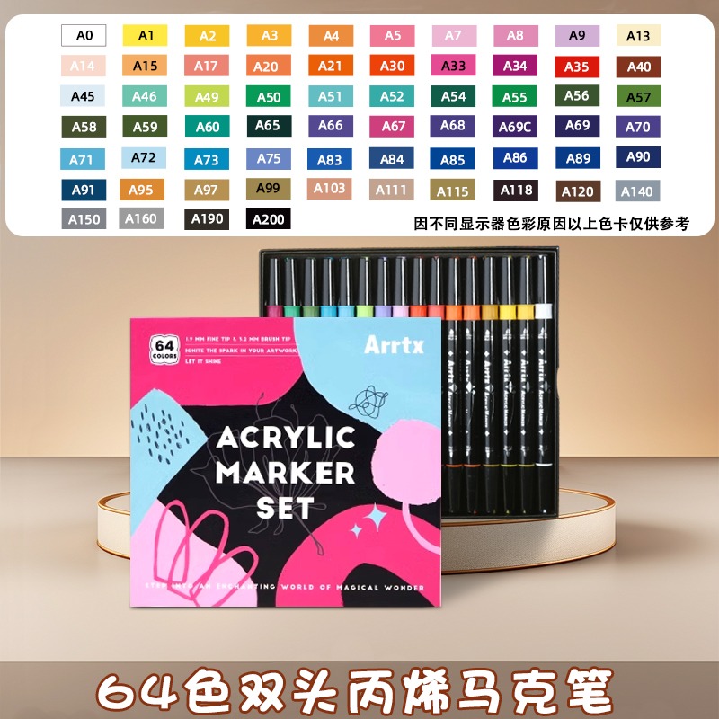 Rotuladores acrílicos Arrtx, juego de marcadores artísticos de 32/64 colores, punta doble suave/dura, secado rápido, resistente al agua, 1,9mm, 3,2mm de ancho de línea: YELLOW