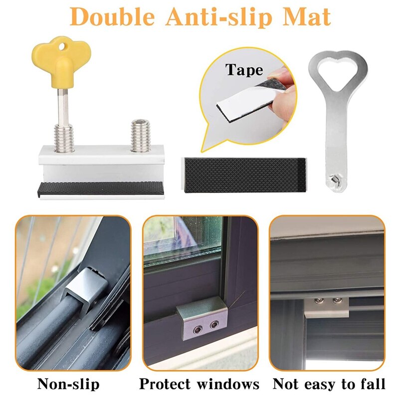 Practical 1Sets Sliding Window Locks, With Key, Window Stoppers For Vertical &amp; Horizontal Slide Door, Adjustable Security Locks