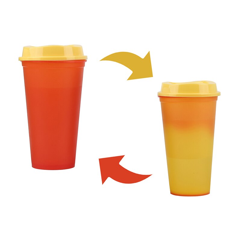 Reusable Color Changing Coffee Cup PP Food Grade Material 473ml Coffee Mug Tumbler Color Changes Heat Activated Water Bottle Cup: Orange turns yellow