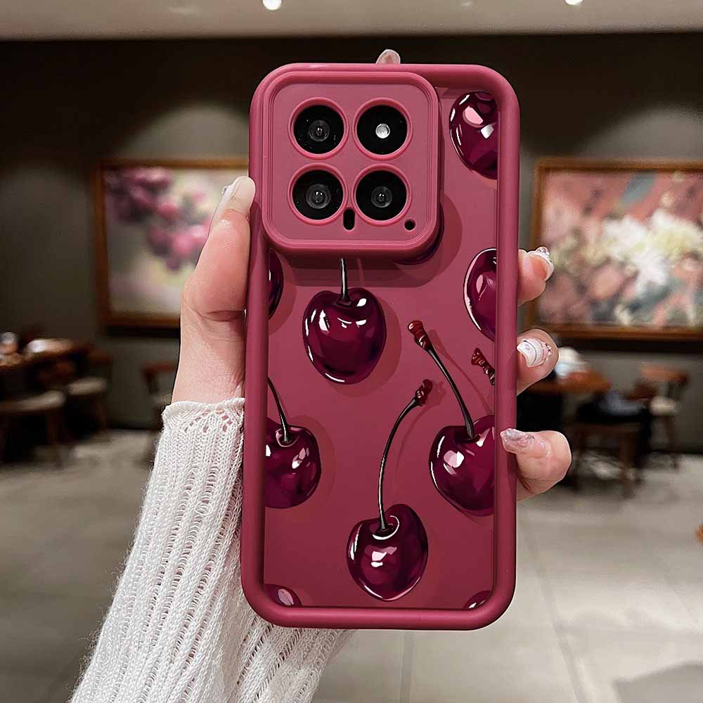 Funda de lujo con estampado de cereza y vino para Xiaomi Redmi Note 14, 13, 12, 11, 10 Lite Pro Plus Max, funda suave con escalera de ojos