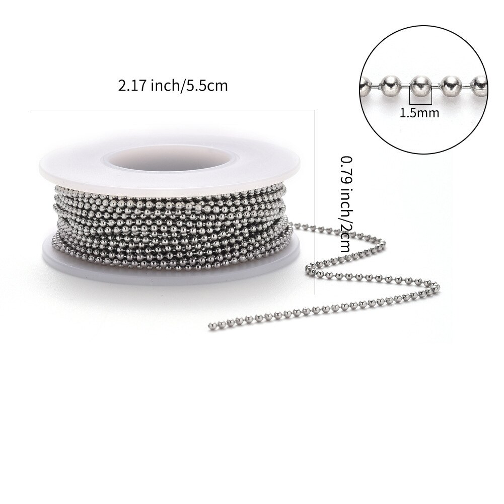 Collar de cadena de acero inoxidable con cuentas de bolas a granel con cierres de conectores a juego para hacer joyas, collares colgantes, manualidades DIY