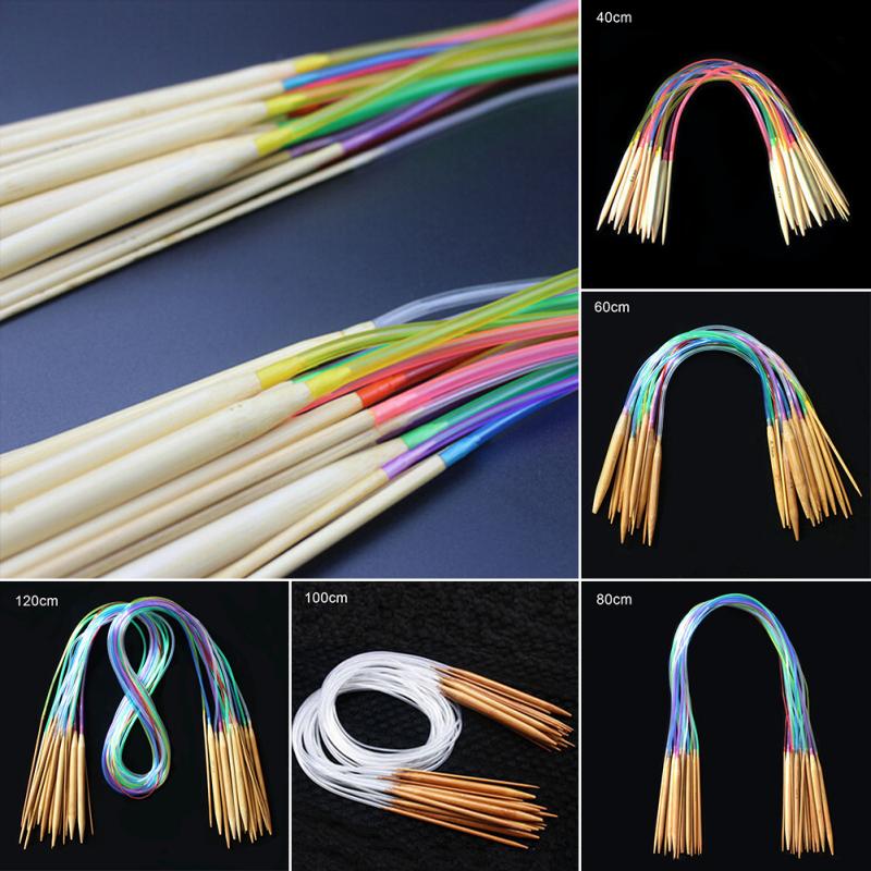 18 pcs Multicolor Tube 40-120cm Bamboe Cirkelvormige Haak Breinaalden Set Dubbele-puntige Naalden Naaien Accessoires #125