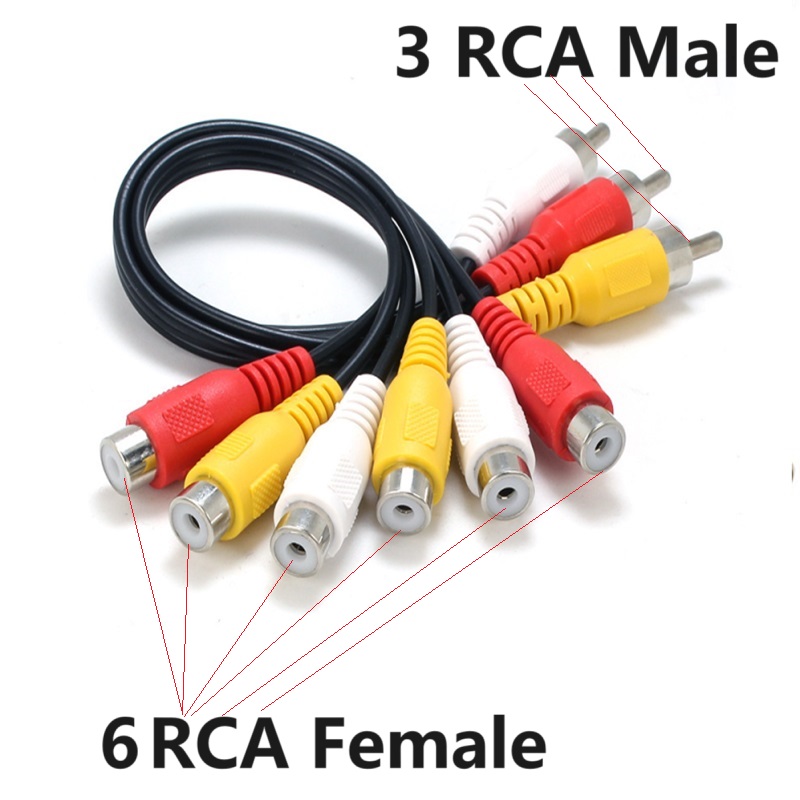3 RCA Male Naar 6 RCA Vrouwelijke Plug 3 RCA Female Naar 6 RCA Male Splitter Audio Video AV Adapter Kabel voor TV DVD HD-TV RCA Kabel: Black