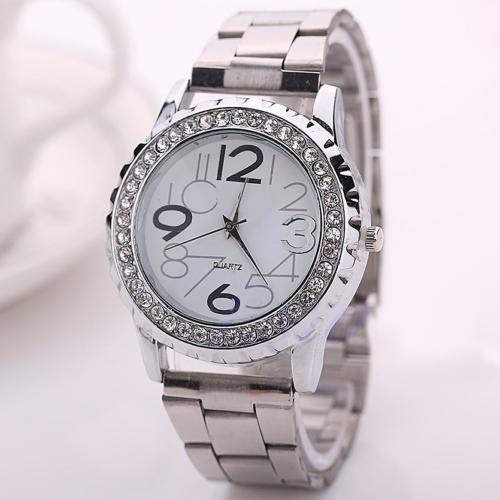 Unisex Rhinestone Rvs Band Analoge Quartz Paar Horloge Dames Jurk Horloges Luxe