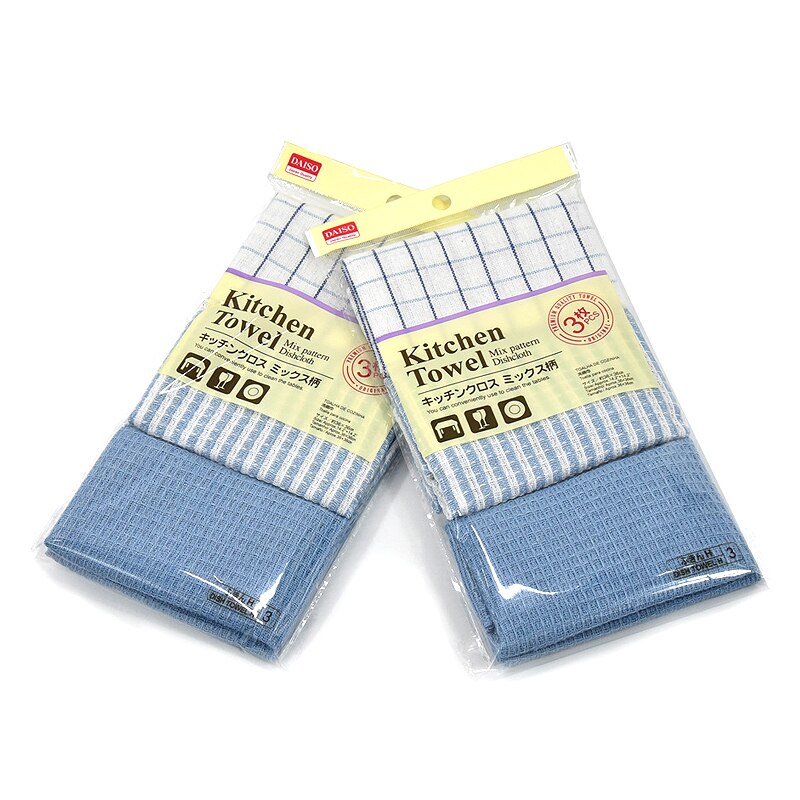 3 stk bomull kjøkkenhåndkle oppvask rengjøringshåndklær vaffelstripet klut absorberende fille skuresvamp hjemmerengjøringsverktøy teklut