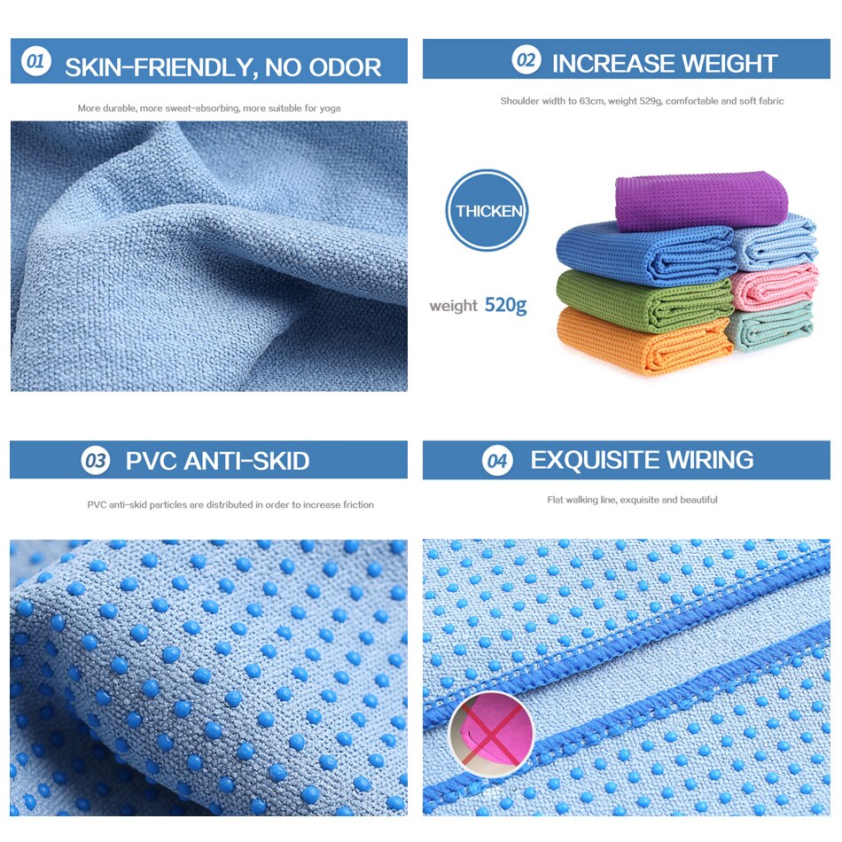 Yoga Mat Towel - 183x63cm - Microfiber Anti-Skid Cover - Exercise Equipment with Bag