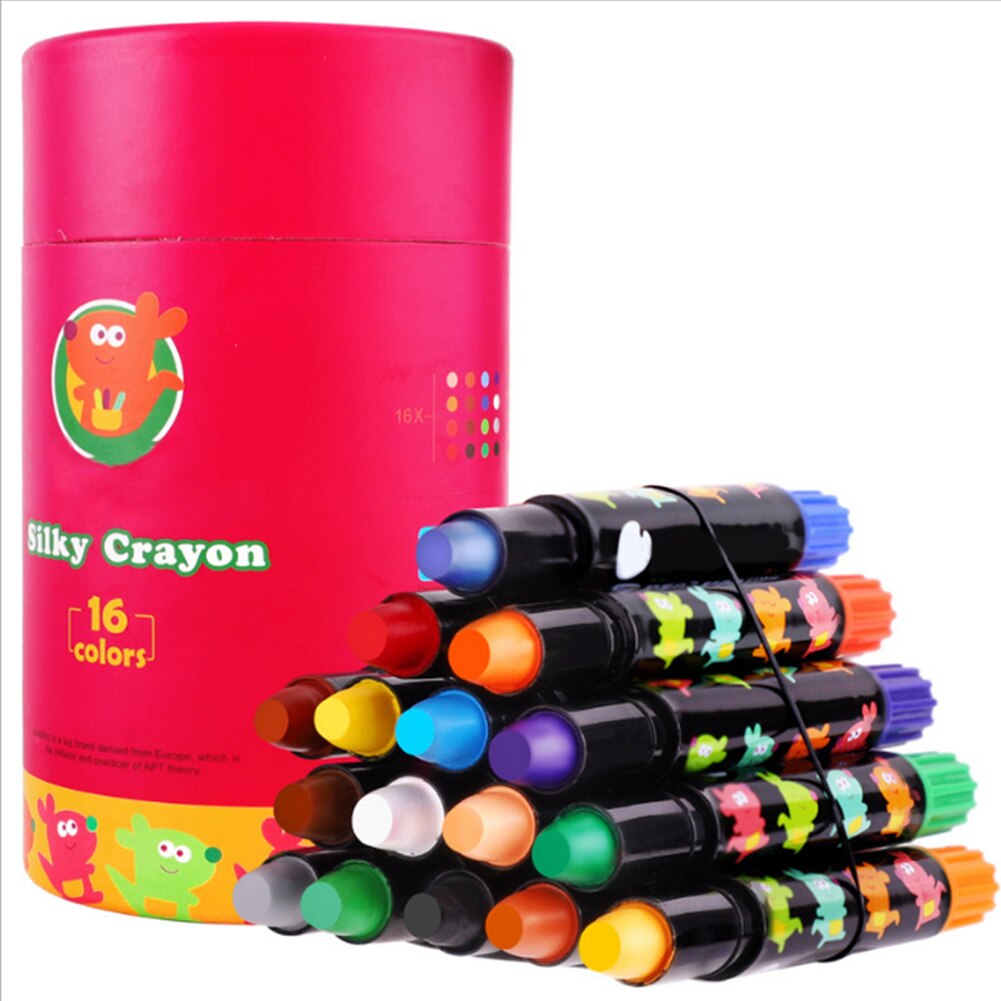 Silky Washable Easy Clean Non Toxic School Art Supplies Kids Coloring Portable Crayon Set For Toddlers Safe Stationery: 16Colors