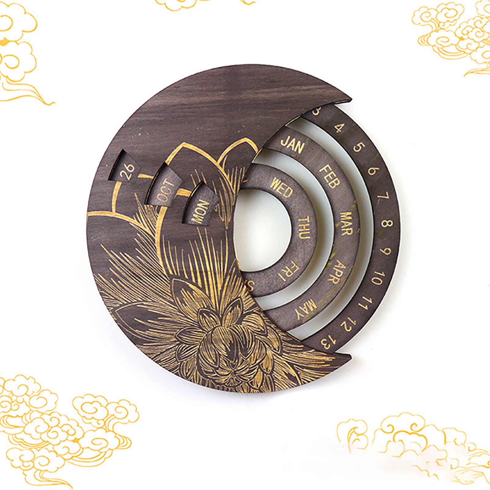 Round Moon Wooden Perpetual Advent Calendar Creativity Hanging Study Desk Handmade Decorative Craft Decoration For Girls