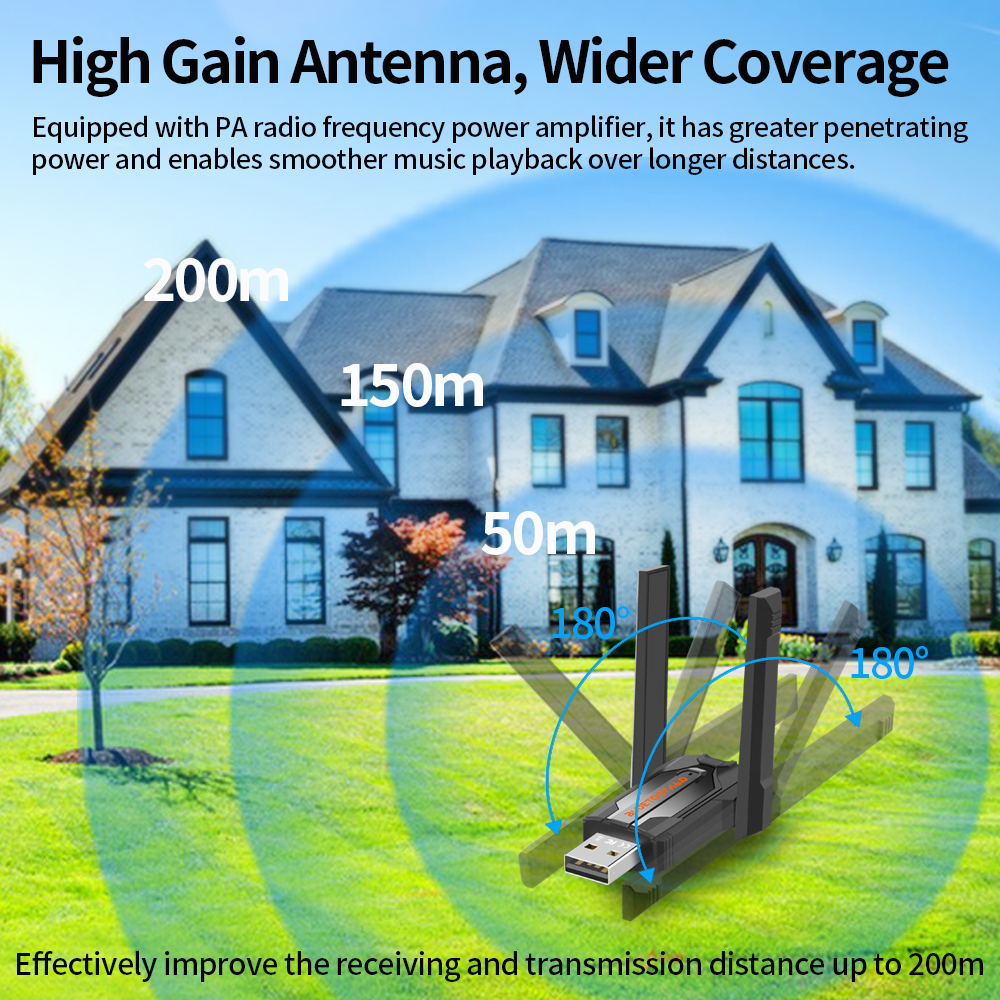 200m usb bluetooth 6.0 -sovitin tietokoneelle, langaton hiiri, näppäimistö, musiikki, kuulokkeet, bluetooth-lähetinohjain ilmaiseksi win 8.1/10/11: lle