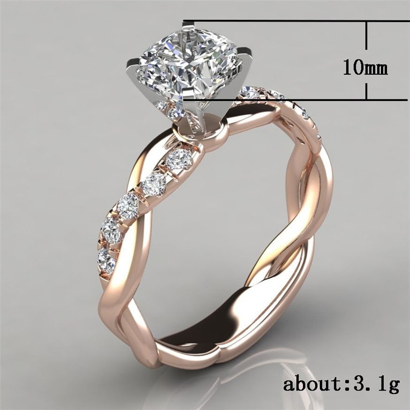 LETAPI couleur argent Bijoux couleur or quatre griffes CZ pierre torsion fiançailles bagues de mariage pour femmes Bijoux Femme