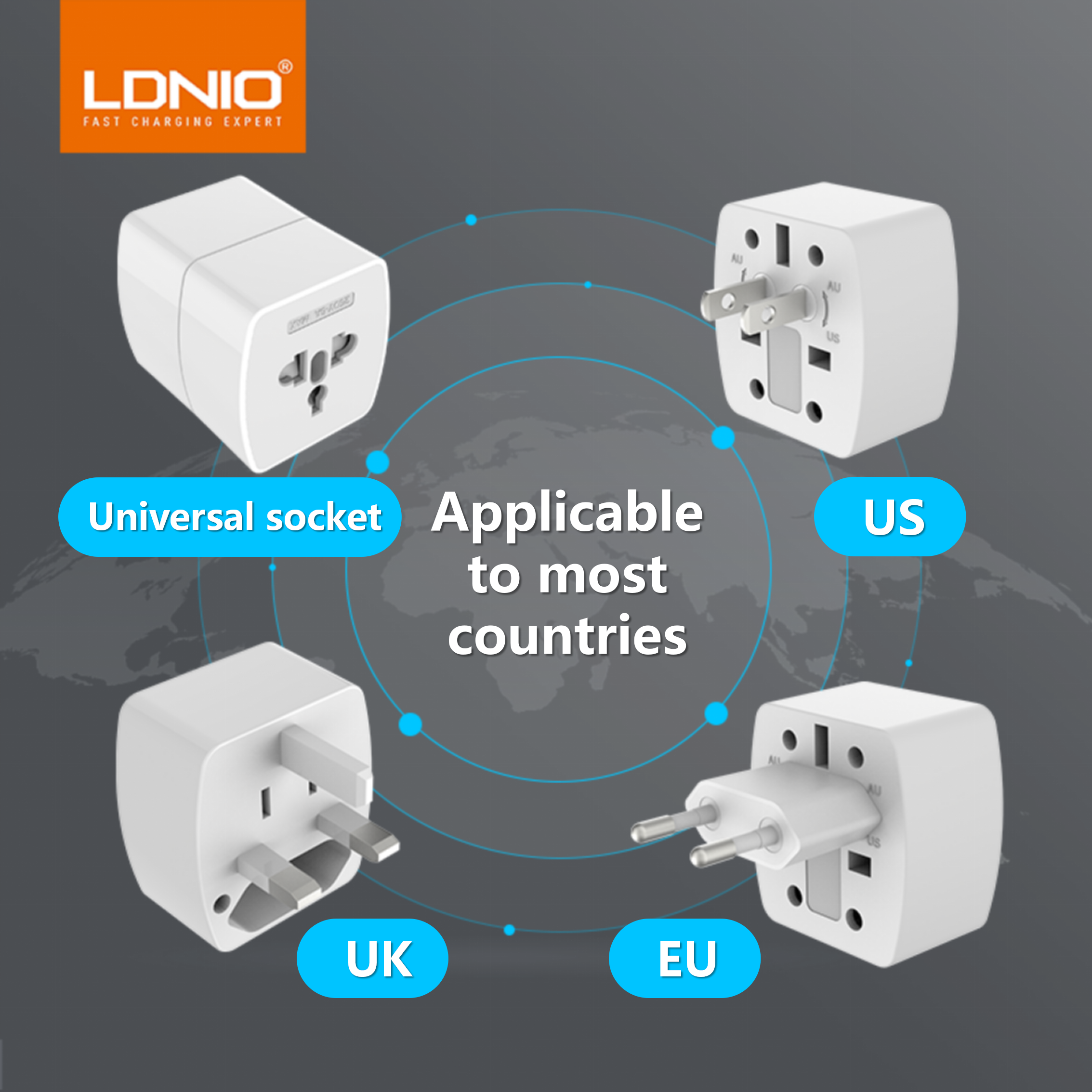 LDNIO Universal Adapter AU EU UK US Wall Power Strip Multi Plug Universal Travel Adapter Dual Travel Adapter Extension Socket Z7