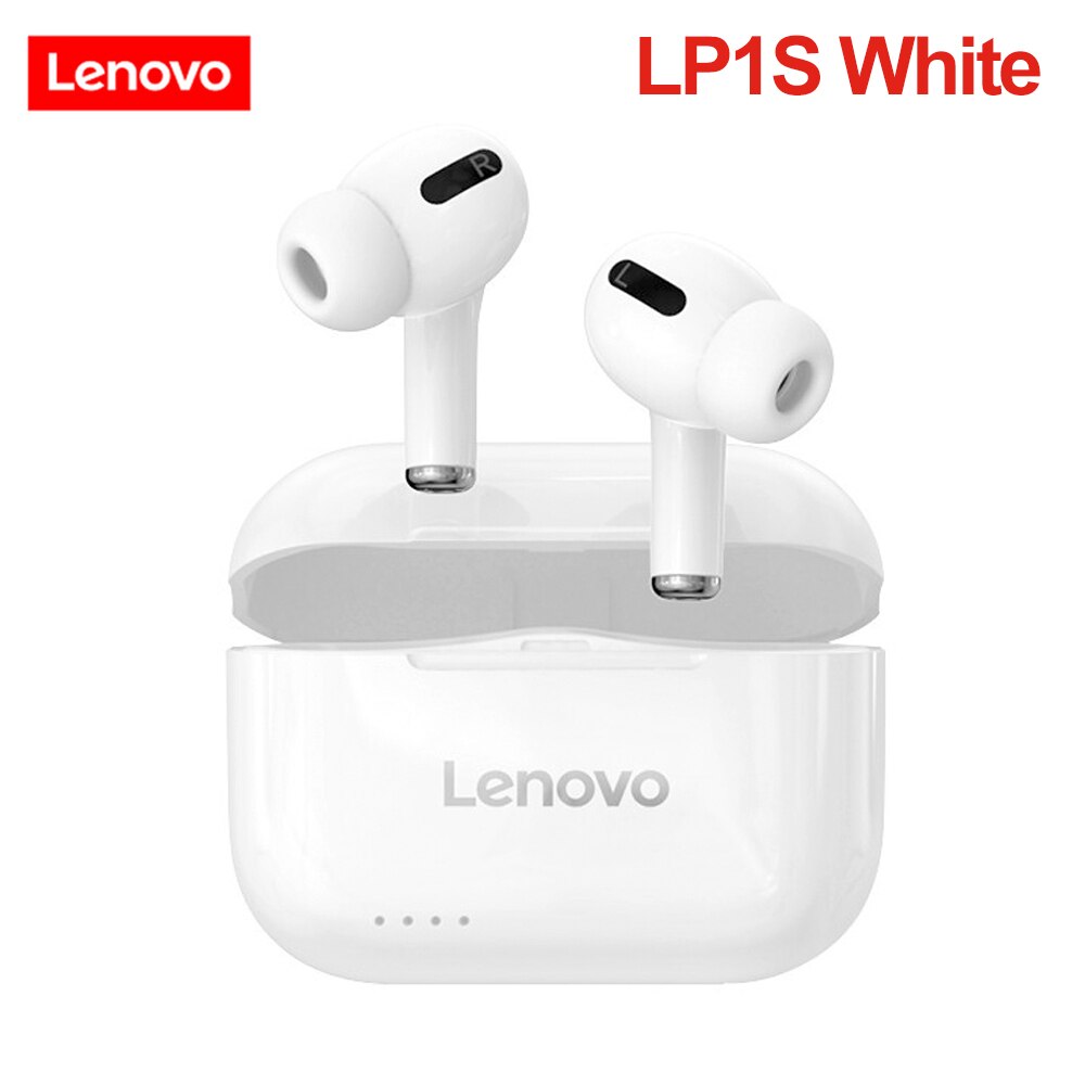 Lenovo LP1/LP2/LP40 TWS Earphone Bluetooth 5.0 Wireless Headset Waterproof Sport Earbud Noise Cancelling Headphones Dual Stereo: LP1S White