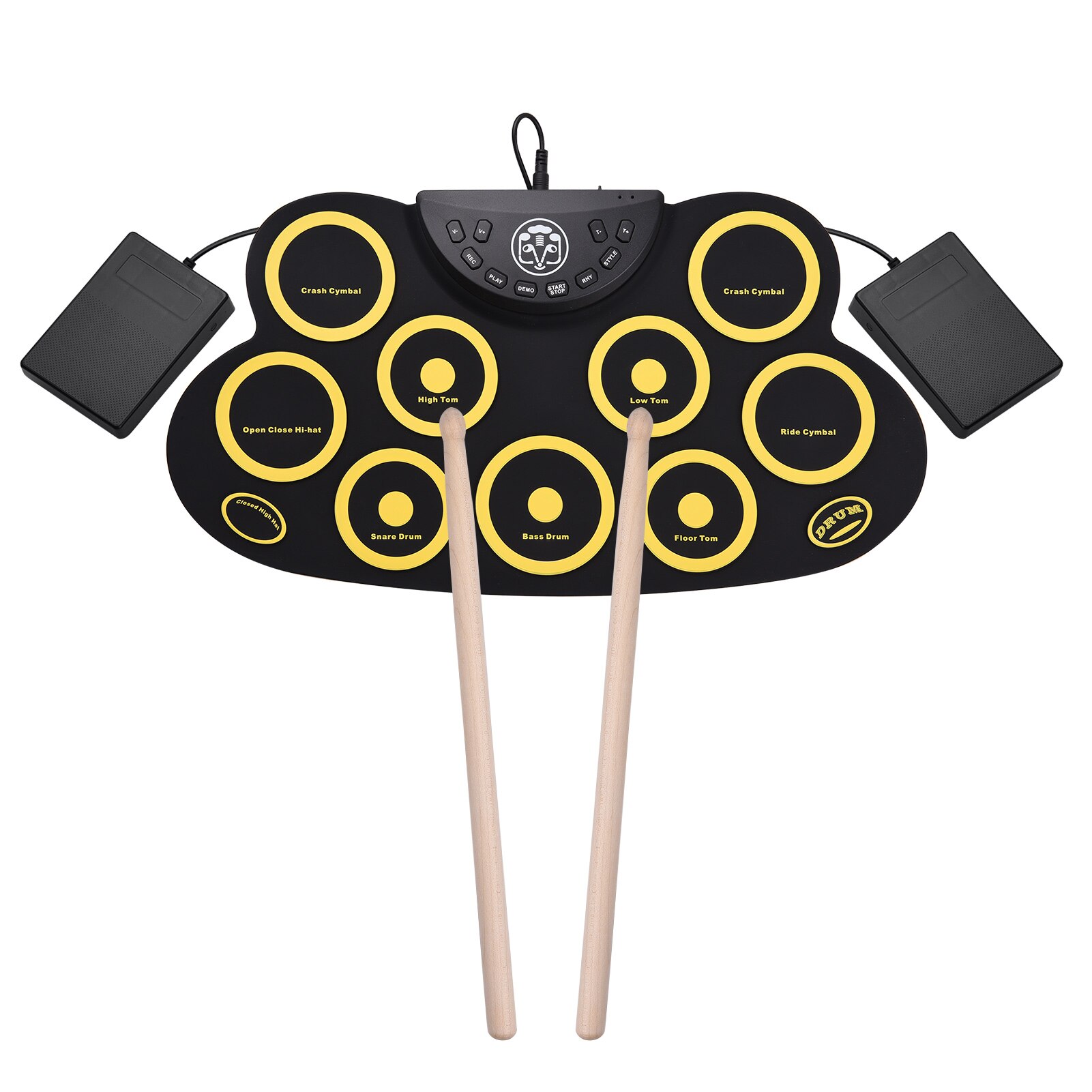 Foldable Electronic Drum Pad Digital Drum 10 Rhythms Record 3.5mm Microphone Input Headphone Monitoring External Speaker Output