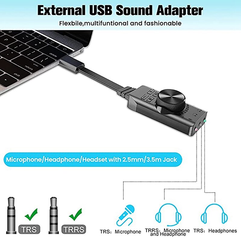 USB Sound Card Adapter 7.1 Channel 3.5Mm Audio Interface USB2.0 Microphone Headset Universal Computer Game Sound Card