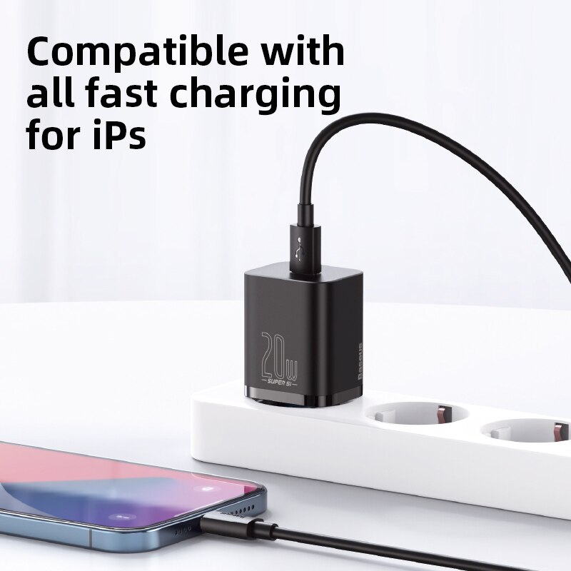 Baseus super  si 20w usb-c-ladegerät für iphone 12 pro max pd schnelllade-usb-c-reiseladegerät für iphone 12 mini
