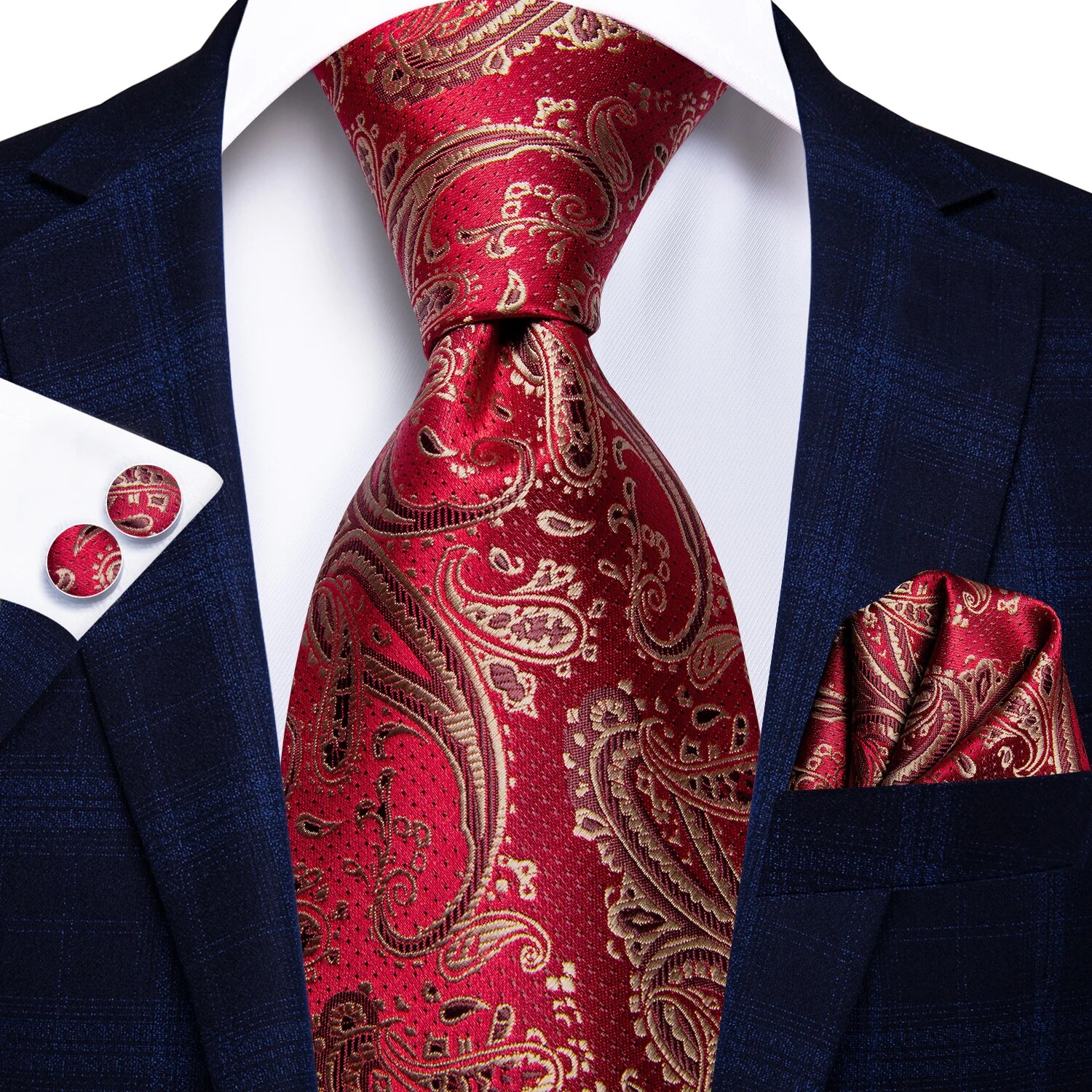 Hi-Tie-corbata de boda de seda de para hombre, color azul pavo real, gemelos, , conjunto de corbata de para de negocios