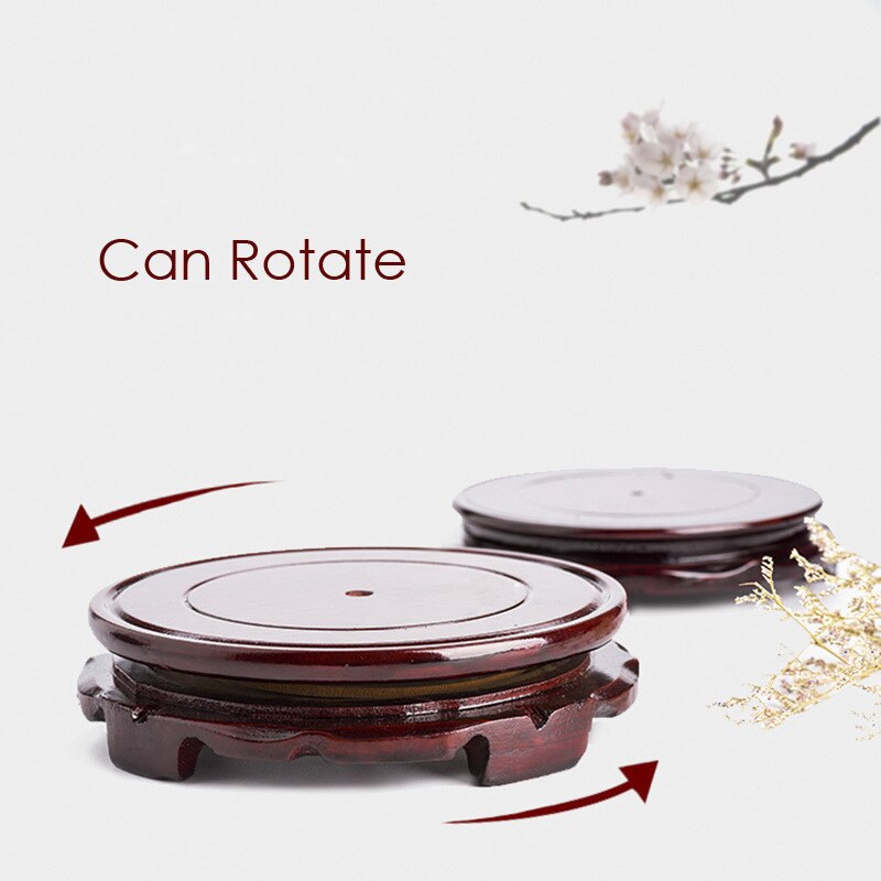 Imitation Solid Wood Rotate Carving Base Stander Plates Flowerpot Vase Base Stone Craft Temple Teapot Display Holder Stand Bases